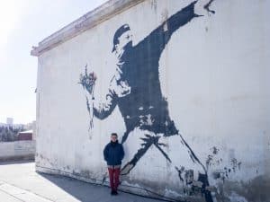 Banksy: Protester Throwing Flowers with Carola, Bethlehem, Palestine (2017-01-11)