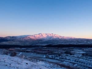 Sunrise view of snowy Mount Hermon, Mount Odem, Golan Heights, israel (2017-01-29)