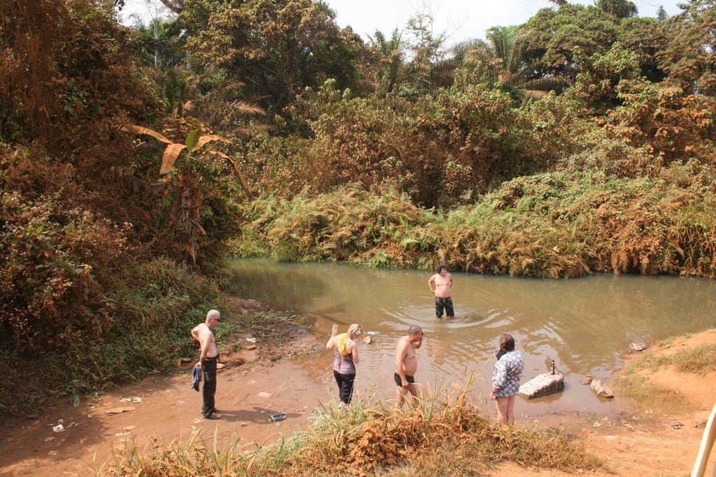 African Trails group taking a bath in a river on Australia Day, Cameroon (2012-01-26)