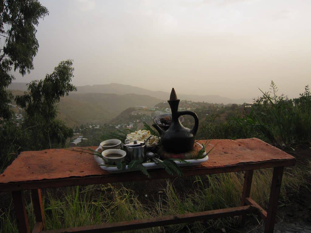 Traditional coffee with a view, Lalibela, Ethiopia (2012-06)