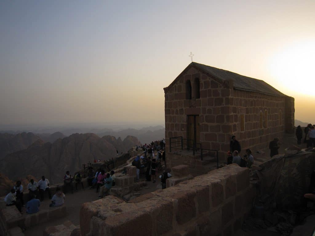 People waiting by a church for sunrise on Mount Sinai, Egypt (2012-07)