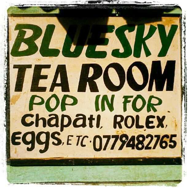 Sign for Bluesky Tea Room, Rwenzori Mountains, Uganda (2012-05)