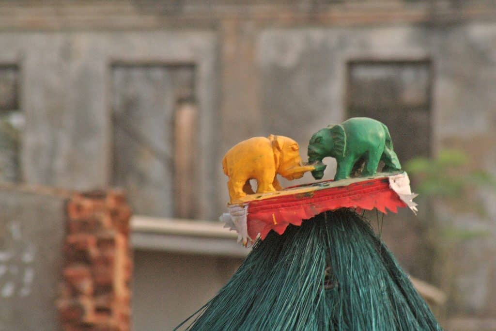 Elephant decorated hat during Vodon voodoo festival, Grand Popo, Benin (2012-01)