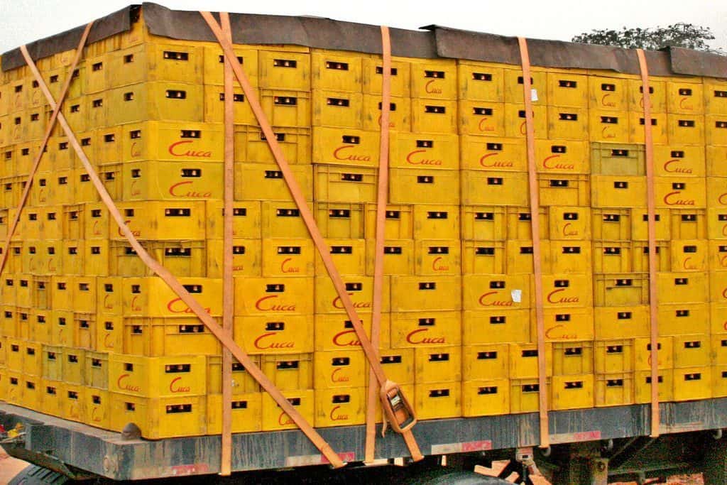 Yellow boxes in a truck, Angola (2012-02)