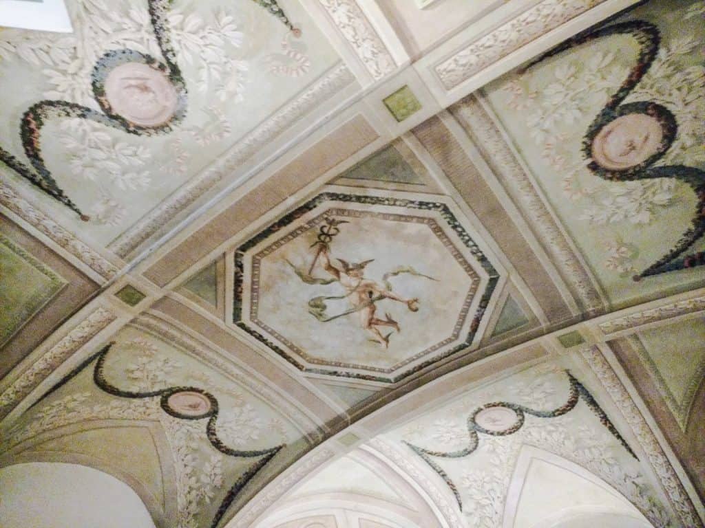 Decorated ceiling at Il Casato hotel, Siena, Tuscany, IT (2015-12-31)