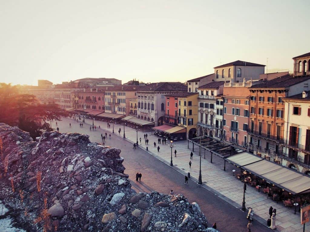 Sunset outside the arena, Verona, Veneto, Italy (2016-01-21)