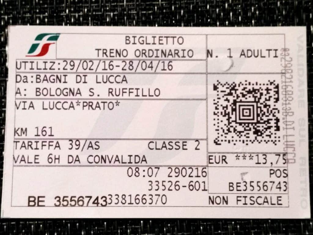 Trenitalia train ticket, Italy (2016-03-03)