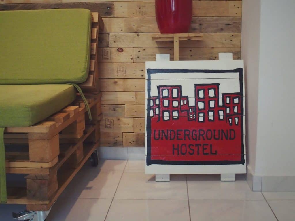 Hostel Underground Rooms sign, Pula, Croatia (2016-08-29)