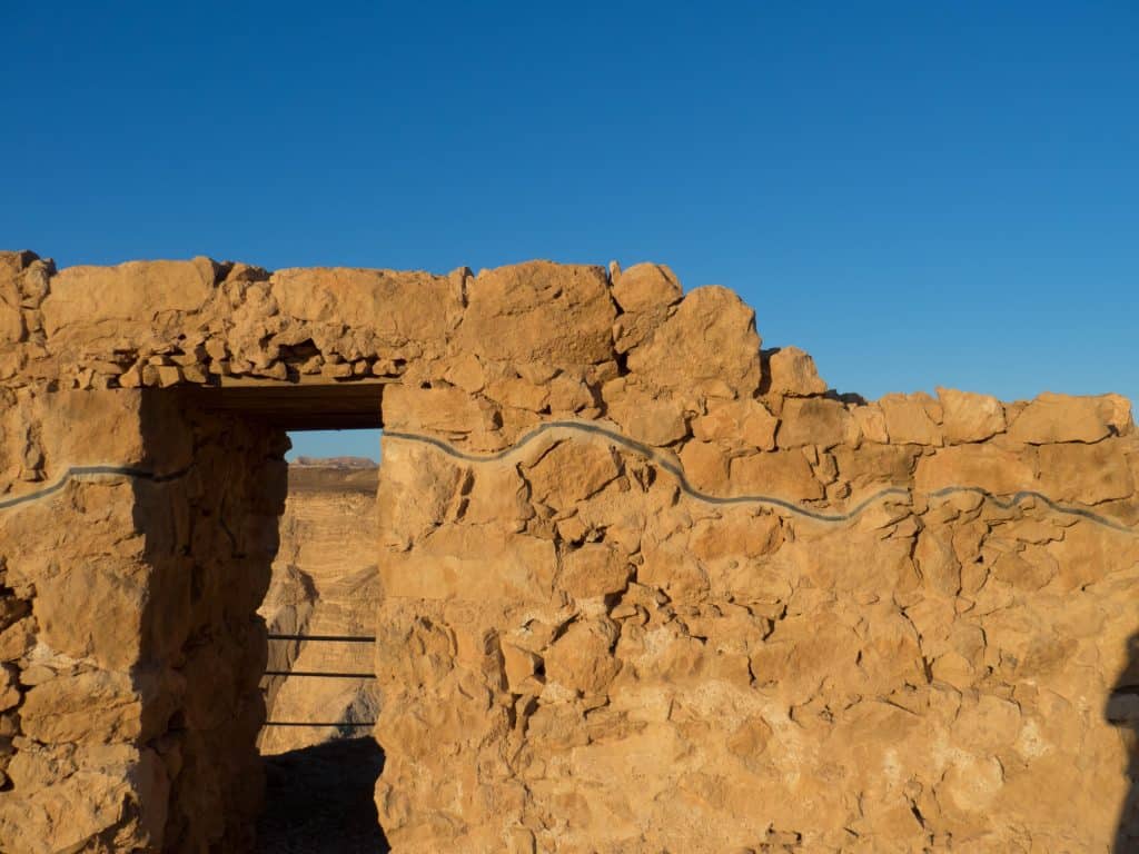 The line marks where restaurations were done, Masada National Park, Israel (2017-01-03)