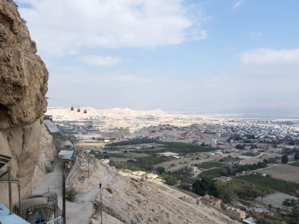 View from St George Monastery with cable car, Jericho, Palestine (2017-01-15)