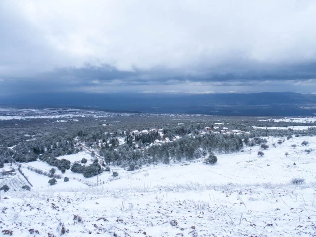 Snow day view of Odem, Golan Heights, israel (2017-01-28)