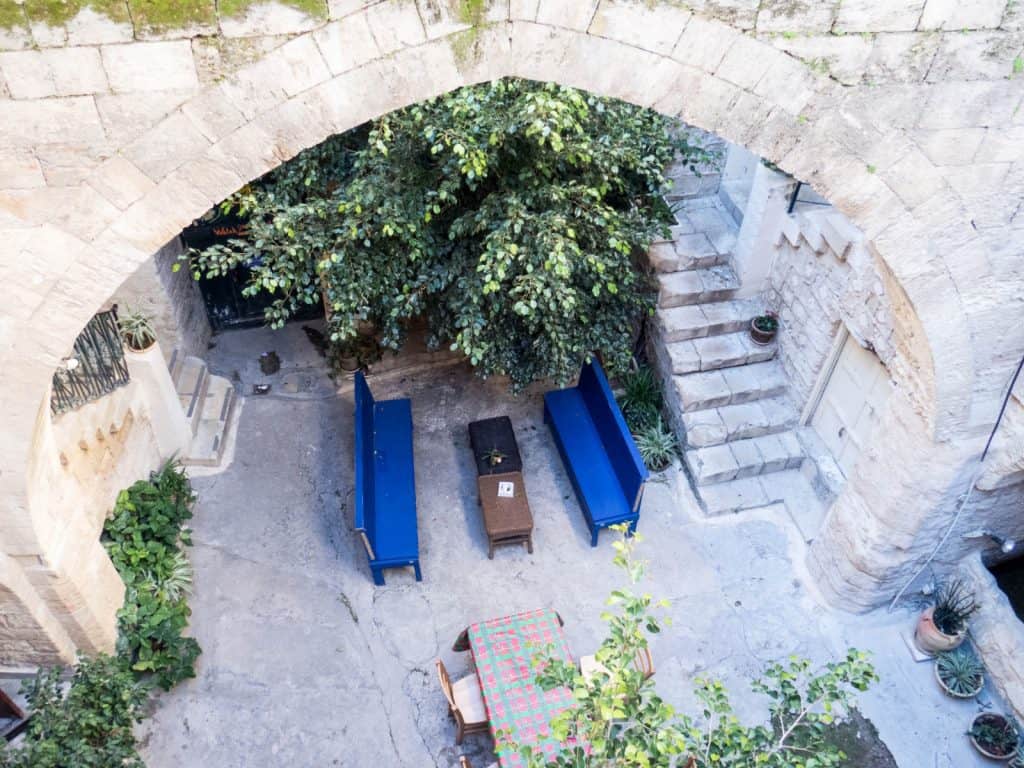 Looking into the courtyard of the Fauzi Azar Inn, Nazareth, Israel (2017-02-03)