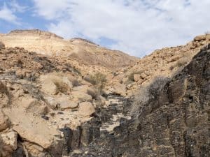 The hiking path in a dry creek in Ramon Crater, Mitspe Ramon, Israel (2017-02-08)