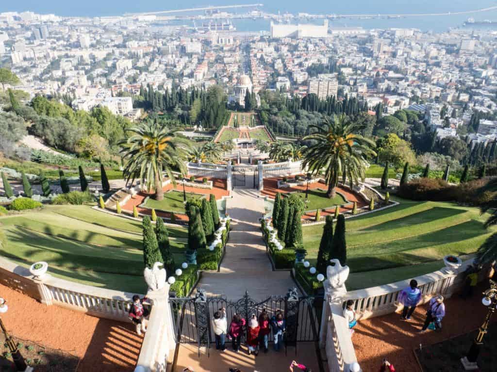 Looking from Louis Promenade into Baha'i Gardens, Haifa, Israel (2016-12)