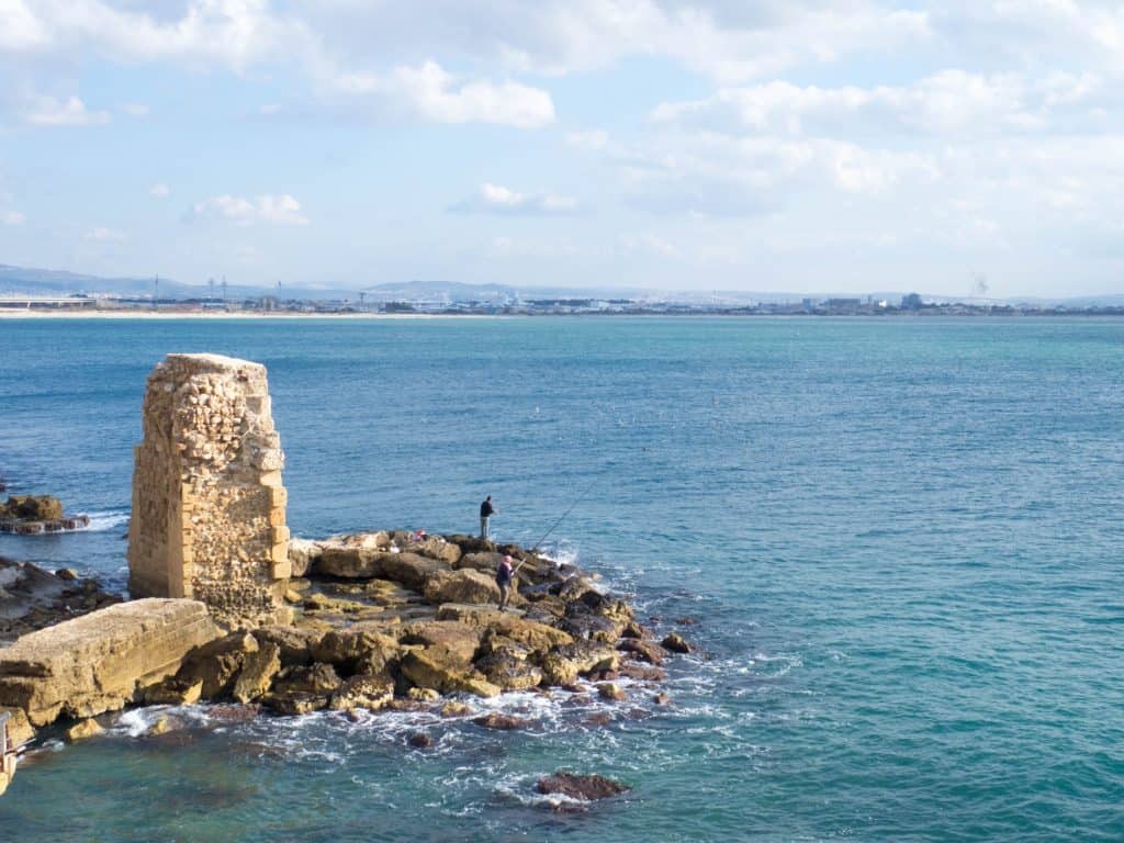 Old Town Akko with Haifa in the distance, Israel (2017-01)