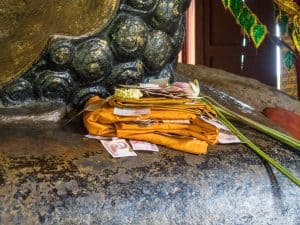 Donations to Reclining Buddha, Kulen National Park, Siem Reap, Cambodia (2017-04-12)