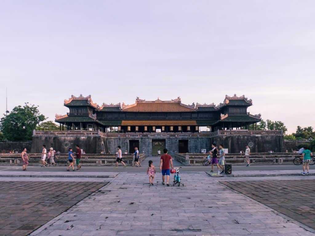 People doing sports before sunrise at the Hue Citadel, Vietnam (2017-06)