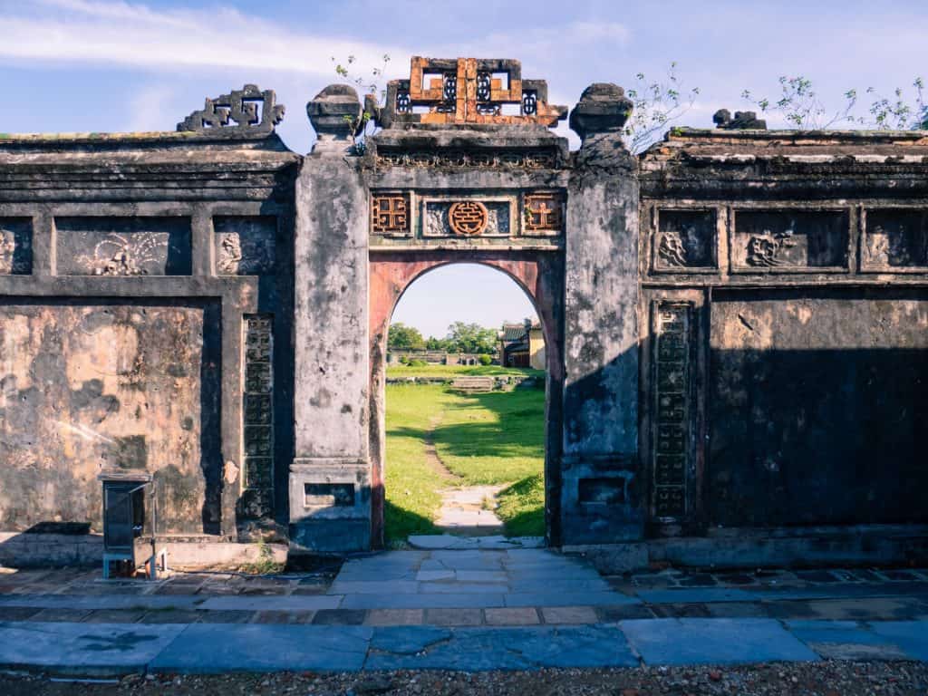 Looking out of a gate at Hue Citadel, Vietnam (2017-06)