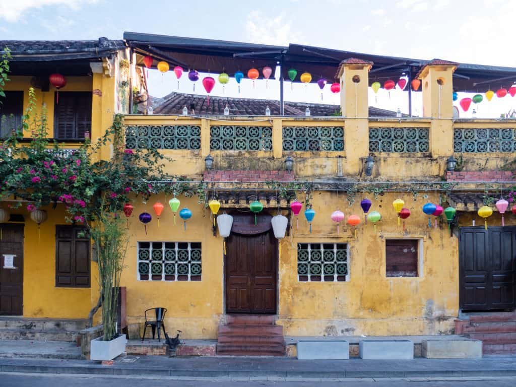 Typical yellow house with lanterns in Hoi An, Vietnam (2017-05/06)