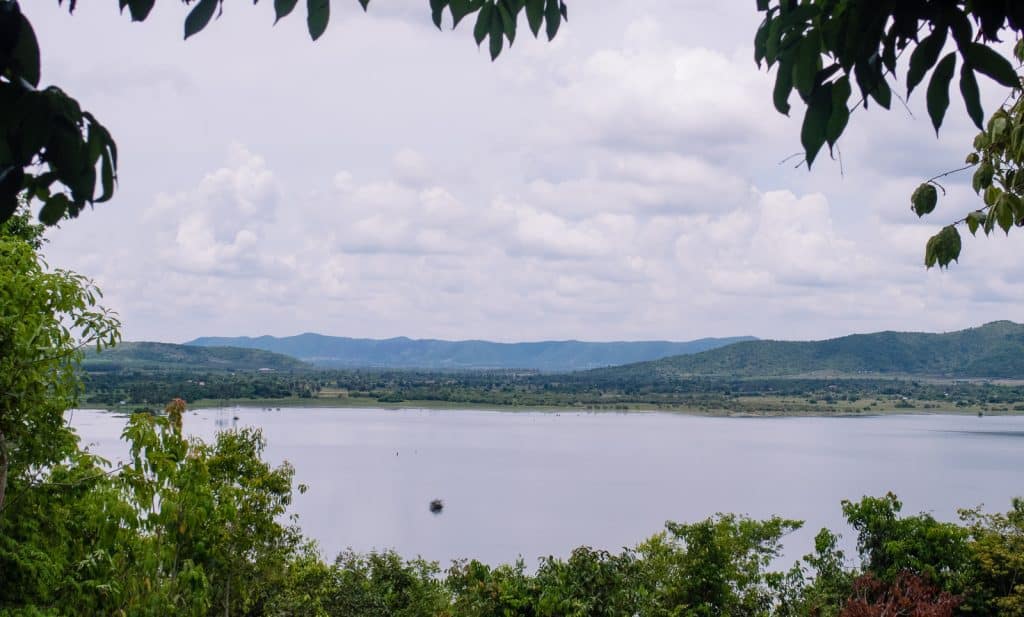 View of Secret Lake with La Plantation pepper farm in the far distance, Kampot, Cambodia (2017-04-29)