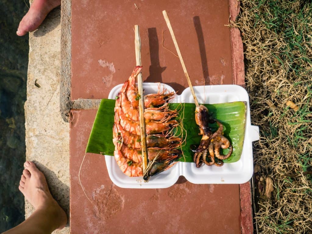 Skewers from Crab Market for dinner, Kep, Cambodia (2017-04-29)