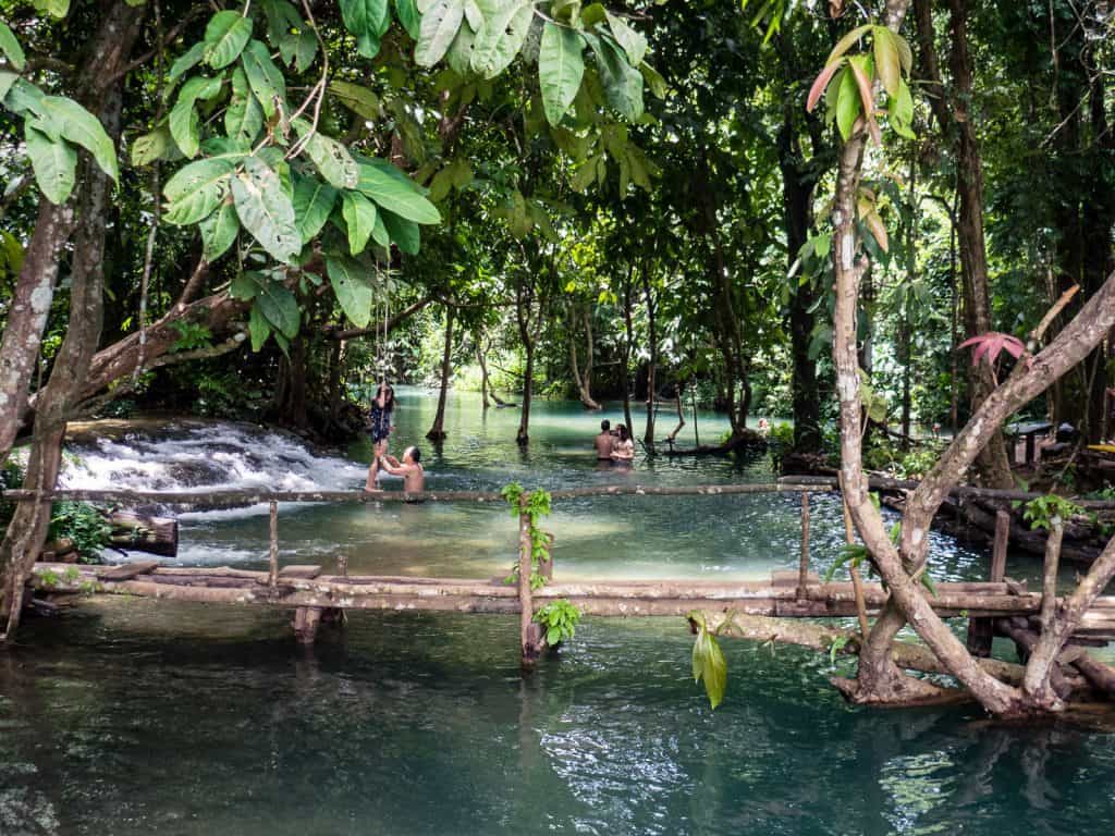 Pool and swing at the top of Kuang Si Waterfall, Luang Prabang, Laos (2017-08)