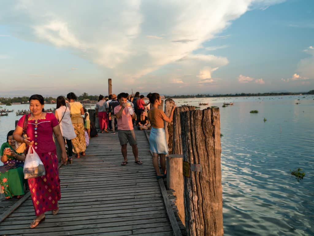 View from U Bein Bridge at sunset, Amarapura, Mandalay, Myanmar (2017-09)