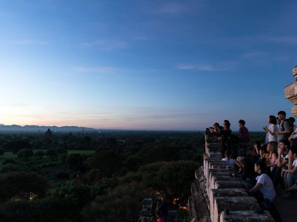 Crowds at sunrise at Shwesandaw Pagoda, Bagan, Myanmar (2017-09)