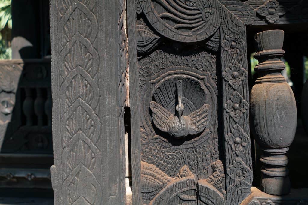 Carving at Bagaya Monastery, Inwa, Mandalay, Myanmar (2017-09)