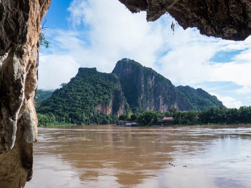 The view from lower Pak Ou (or 4,000 Buddhas) Cave, Luang Say Mekong river cruise, Luang Prabang to Huay Say, Laos (2017-08)