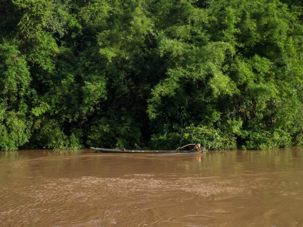 Fisherman outside Pakbeng, Luang Say Mekong river cruise, Luang Prabang to Huay Say, Laos (2017-08)