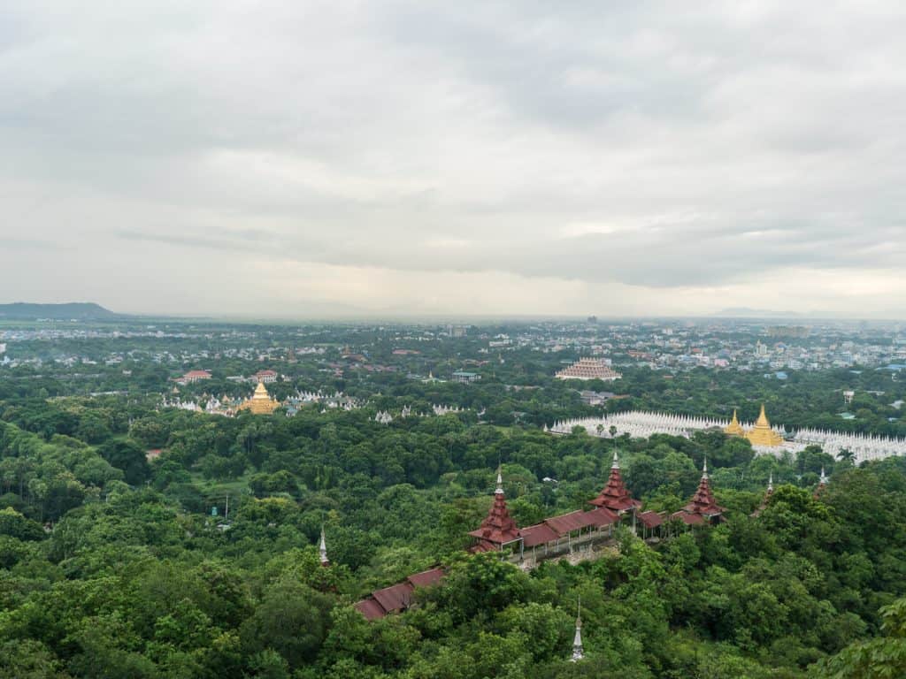 View of Kuthadow Pagoda from Mandalay Hill, Myanmar (2017-09)