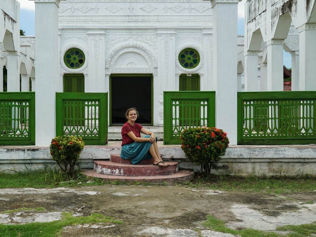 Carola tripod-selfie at Mandalay Royal Palace, Myanmar (2017-09)