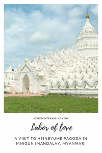 One of the easiest day trips you'll ever organize: Going by boat from Mandalay to Mingun to visit Hsinbyume Pagoda and what should have been the largest Buddhist temple in the world (but was abandoned to save the Myanmar empire). #travelguide #myanmarguide #travelitinerary