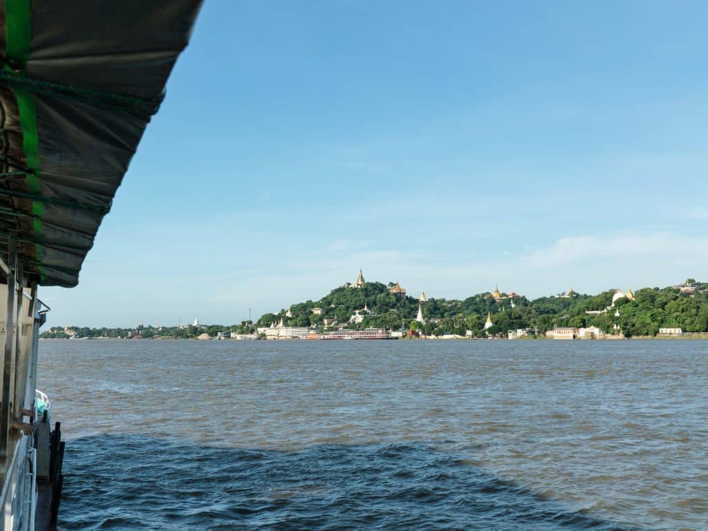 Passing Sagaing on the Irrawaddy River Cruise Mandalay to Bagan, Myanmar (2017-09)