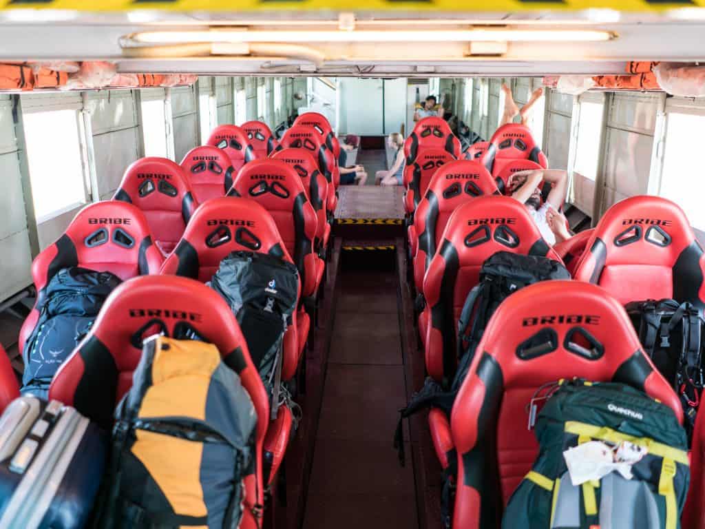 The lower deck on the Irrawaddy River Cruise Mandalay to Bagan, Myanmar (2017-09)