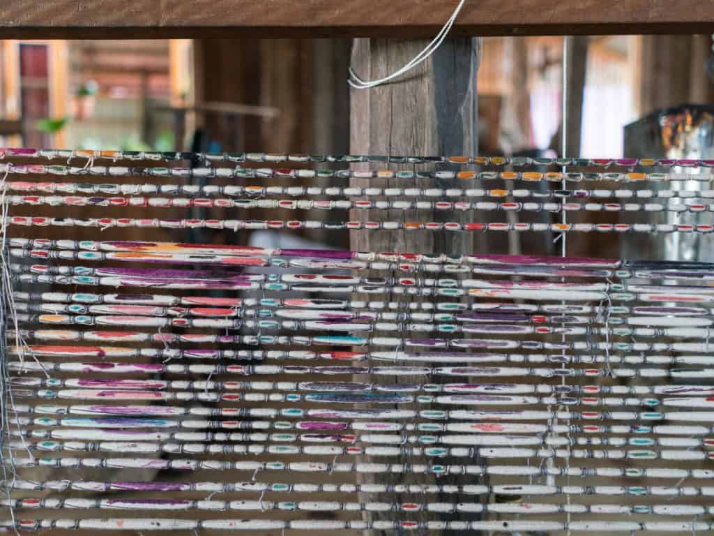 Inle Lake boat tour: Painted silk for weaving, Myanmar (2017-10)