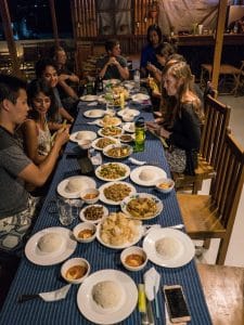 Joint guest dinner at Song of Travel hostel, Inle Lake, Myanmar (2017-10)