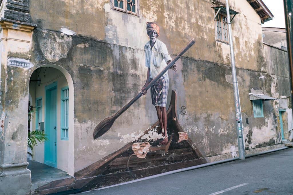 Penang Street Art: Indian Boatman (by Julia Volchkova) - George Town, Penang, Malaysia