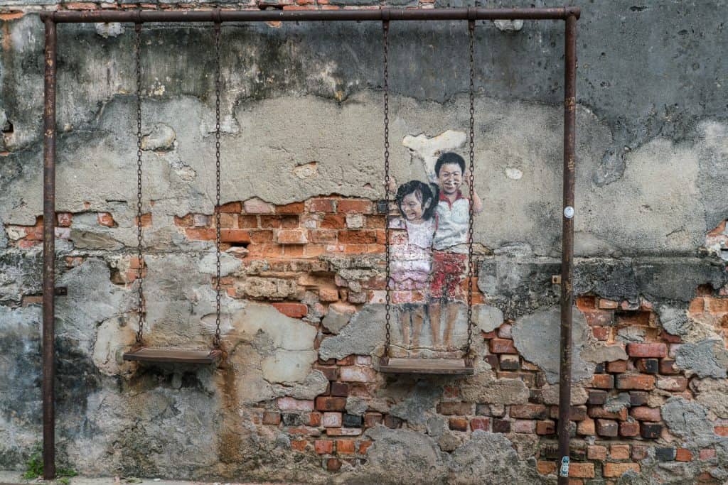 Penang Street Art: Kids on Swing, George Town, Malaysia - 20171222-DSC03087