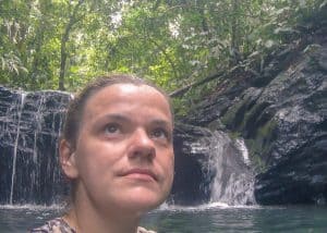 Carola at the waterfall, Ulu Temburong National Park, Brunei