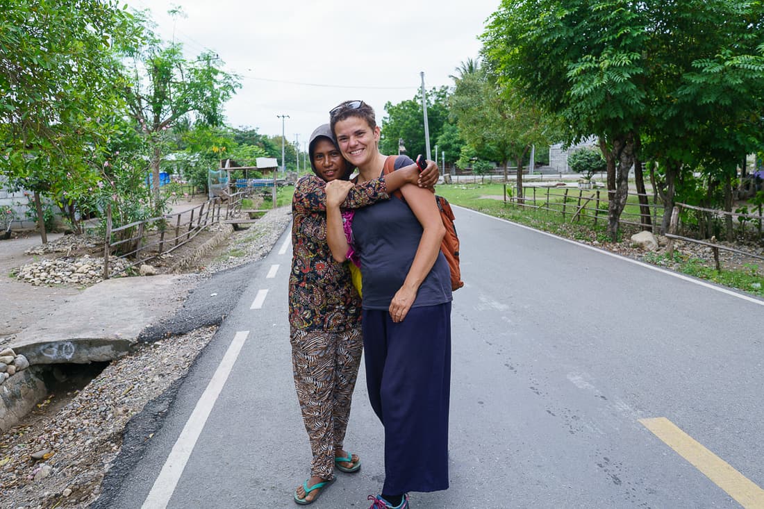 Carola makes a friend at Suai Loro village, East Timor