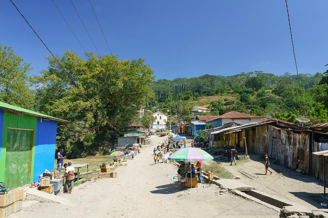 Main road with market stalls, Ermera, East Timor